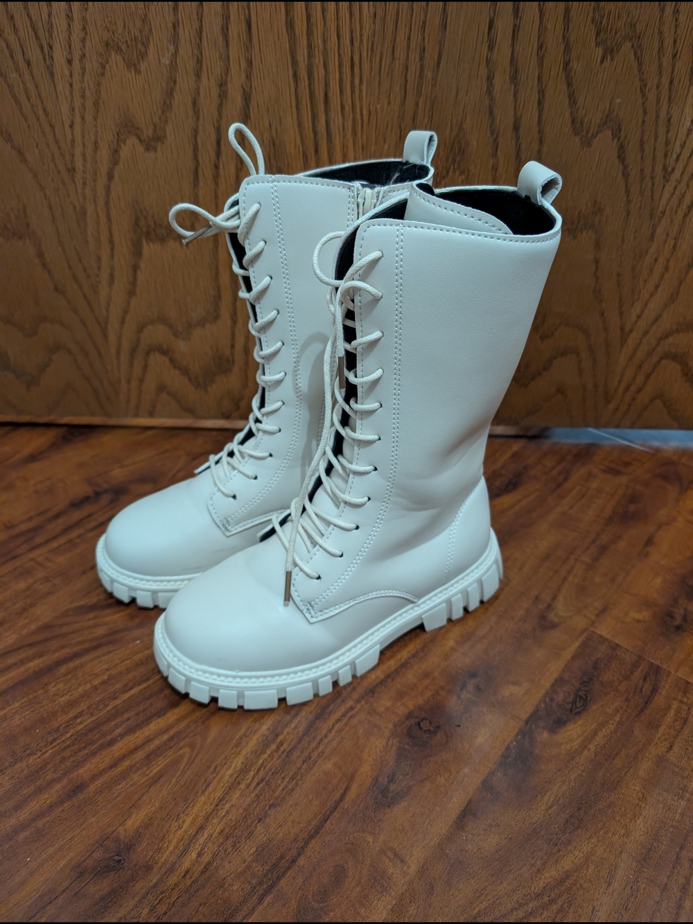 Amazon Kids Cream Lace-Up Combat Boots